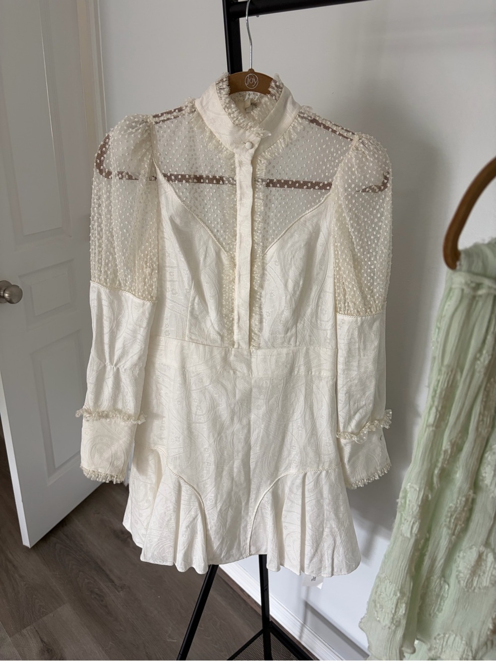 Alexis Ivory Lace High-Neck Long Sleeve Mini Madilyn Dress S